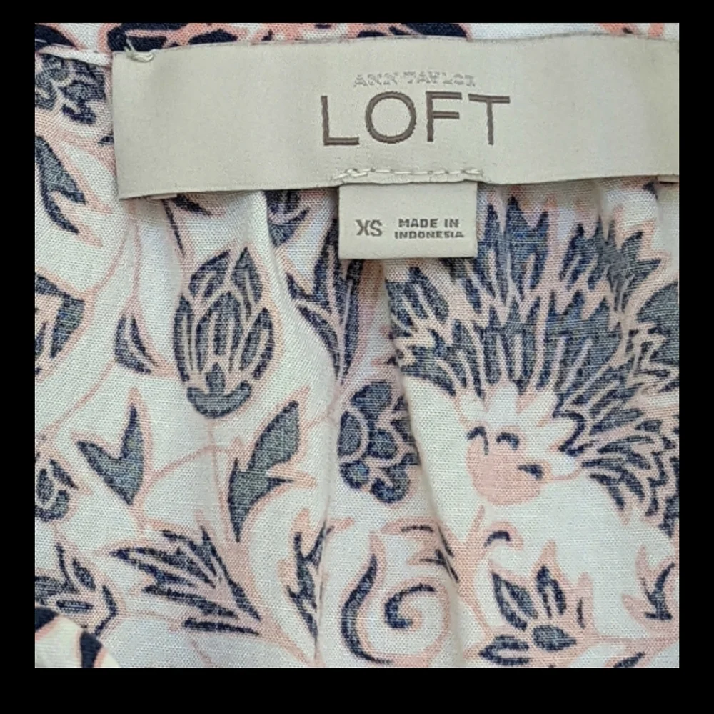 LOFT | Floral Shirtdress, Button Down Tie Waist Cap Sleeve, Pink & Blue